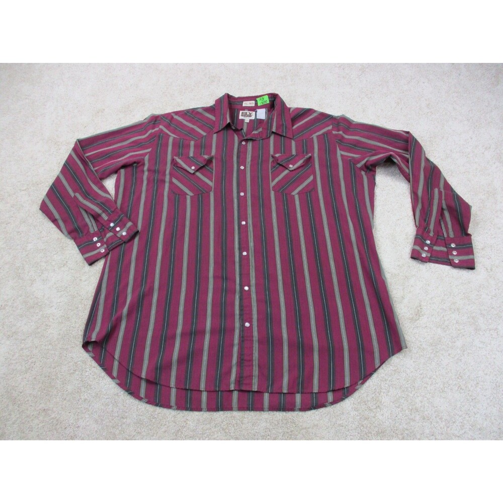 Ely Cattleman Shirt Mens 2XLT 18 1/2 37 Red Black Western Long Sleeve Pearl Snap
